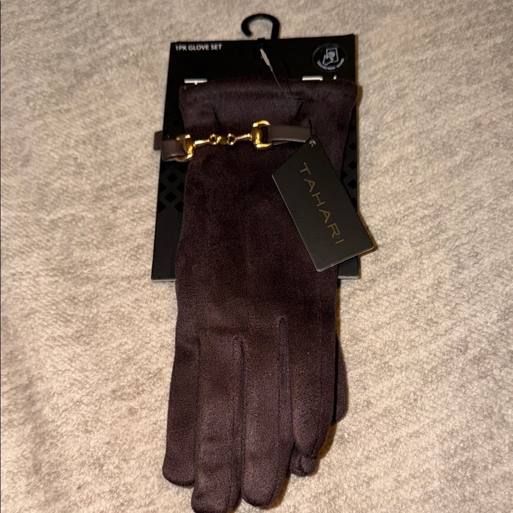 Tahari Dark Brown women’s Gloves with Gold Accent - Picture 1 of 5